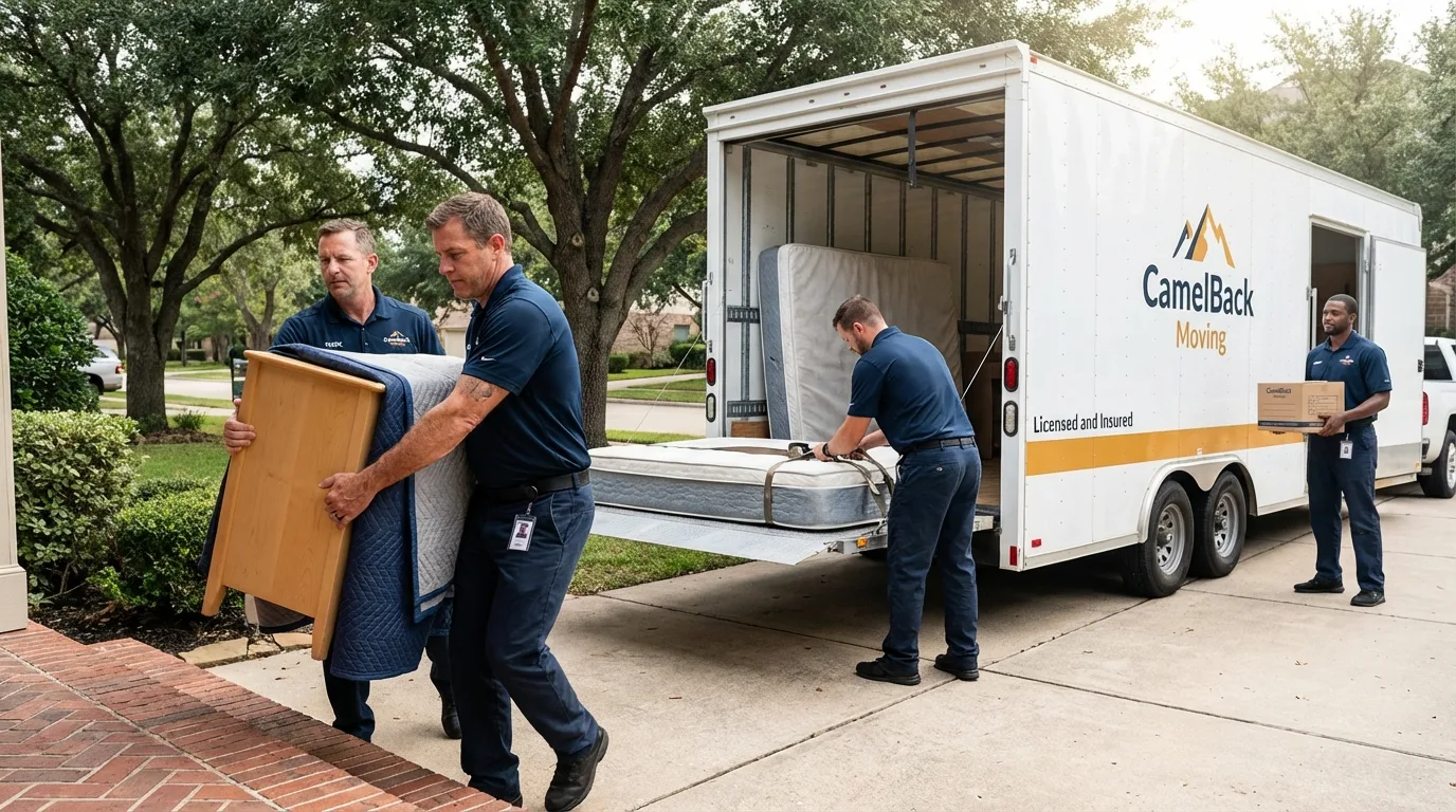 Crew loading residential truck for cross-state move from Lyons, CO