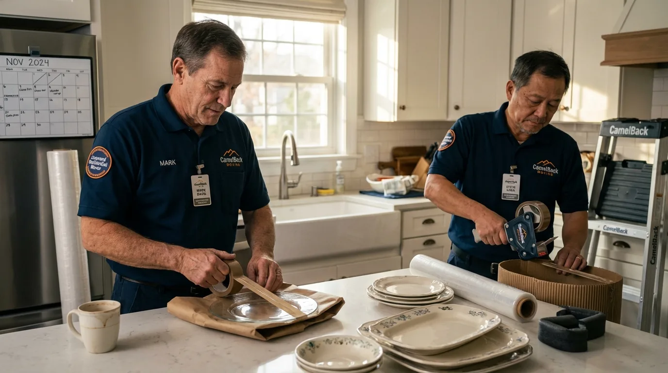 Professional crew packing kitchen dishware in Lyons, CO